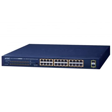   Planet GSW-2620HP PoE stikalo, 24x1Gb + 2x SFP 1Gb, VLAN, razširjeni način 10Mb-250m, 802.3at, 802.3az, 240W PoE Budget