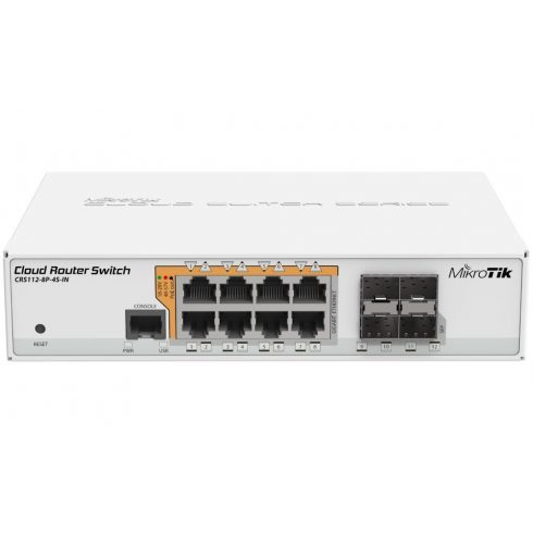 MikroTik Cloud Router Switch CRS112-8P-4S-IN, 8x GbE PoE/PoE+, 4xSFP, L5, 2x PSU (PoE proračun 65 + 75 W)