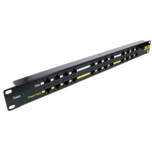 POE Patch panel/ UTP cat.5e 12p/ 1U/ Črna (19" zasnova stojala)