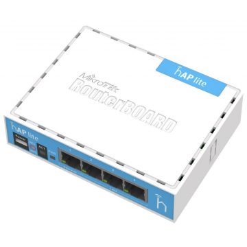   MikroTik, RouterBOARD RB941-2nD, hAP-Lite, 650Mhz CPU, 32MB RAM, 4xLAN, 2.4Ghz 802b/g/n, ROS L4, ohišje, PSU