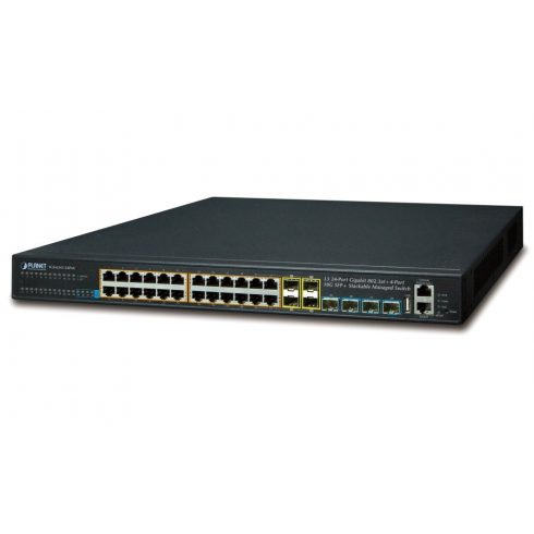 Planet SGS-6341-24P4X L3 stikalo, 24x1Gb, 4x1Gb SFP, 4x10Gb SFP+, 24x PoE 802.3at 370W, HW/IP stack, VSF/Cluster