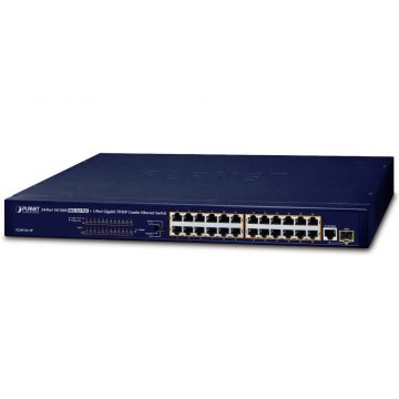   Planet FGSW-2511P PoE stikalo, 24x100Mb + 1x1Gb-TP/SFP, 24x PoE 802.3at do 190W, VLAN, ext.mod. 10Mb PoE@250m