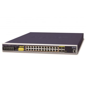   Industrijsko L3 stikalo Planet IGS-6325-24P4S, 24x1Gb, 4x1Gb SFP, PoE 802.3at 440W, 48-56VDC, -40~75°C, IP30, brez ventilatorja