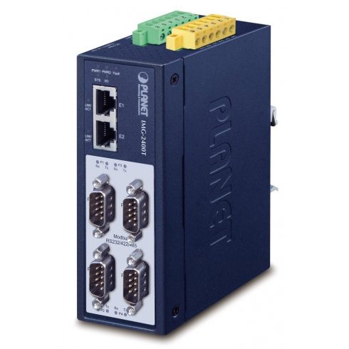 Planet MODBUS industrijski prehod RS-232/422/485 v IP, 4x COM, 100Base-TX, RTU/ACSII, -40 do +75°C, 12-48VDC, IP40