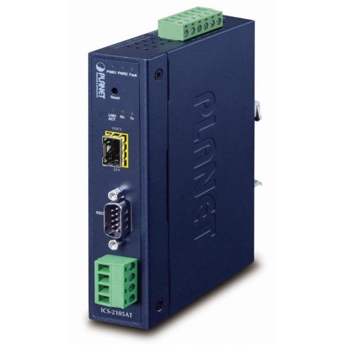 Industrijski pretvornik Planet RS-232/422/485 v IP, 1x COM, 1x 100Base-FX/SFP, 9-48VDC, -40~+75°C, IP30, SNMP+Telnet