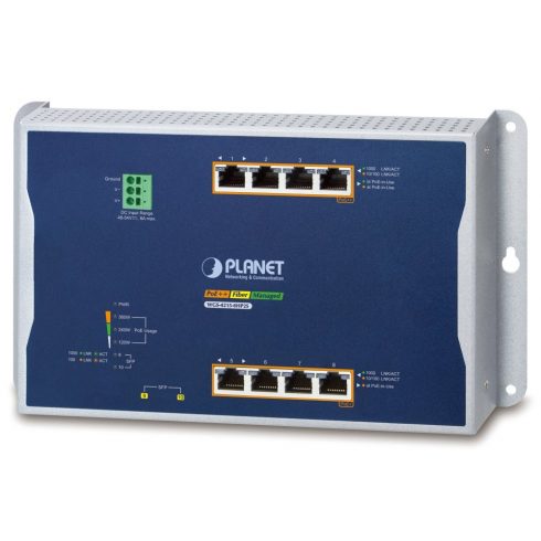 Planet WGS-4215-8HP2S ravno stikalo L4, 8x1Gb, 2x1Gb SFP, 4+4 PoE 802.3at/bt 360W, 48-56VDC, -40~75°C, IP30, brez ventilatorja