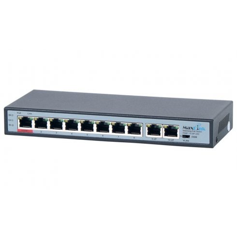 MaxLink PoE stikalo PSBT-10-8P-250, 10x LAN/8x PoE 250m, 802.3af/at/bt, 120W, 10/100Mbps