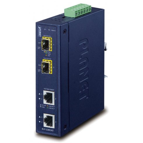 Planet IGT-2205AT, pretvornik 2x1Gb, 2xSFP 100/1G/2.5G, -40 do +75C, ESD, Backup Link, IP30, 24VAC/12-48VDC