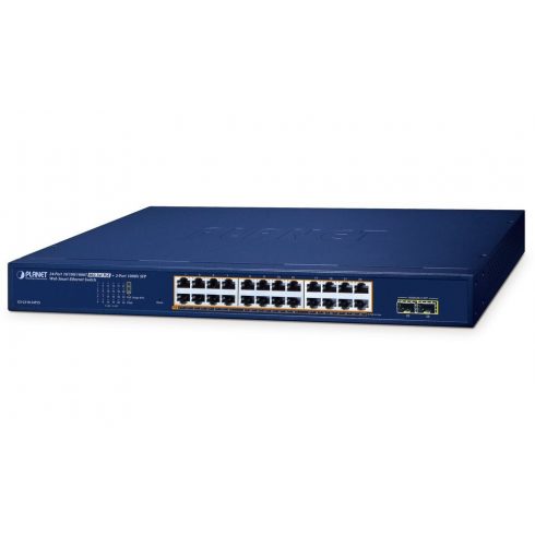 Planet GS-2210-24P2S WEBsmart L2 stikalo, 24x1Gb, 2x1Gb SFP, 24x PoE 802.3at 260W, QoS