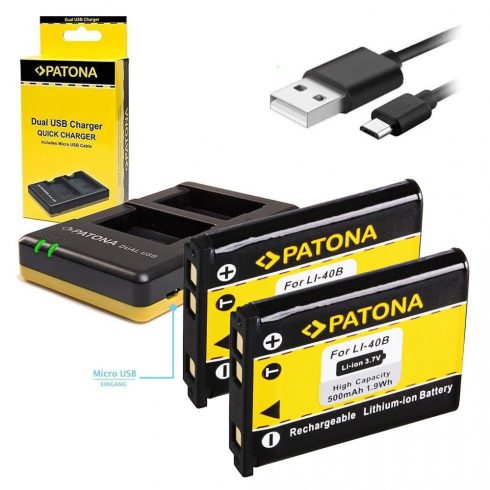 PATONA polnilec Photo Dual Quick Olympus Li-40B/42B + 2x bateriji 500mAh USB