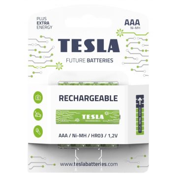   TESLA RECHARGEABLE+ polnilna baterija AAA Ni-MH 800mAh (HR03, mikro svinčnik, pretisni omot) 4 kos