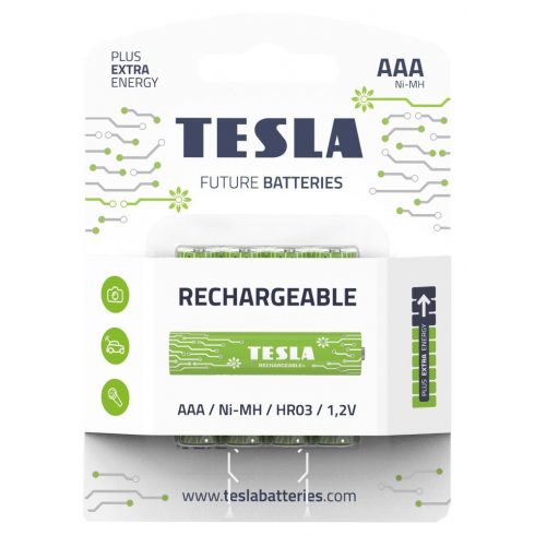 TESLA RECHARGEABLE+ polnilna baterija AAA Ni-MH 800mAh (HR03, mikro svinčnik, pretisni omot) 4 kos