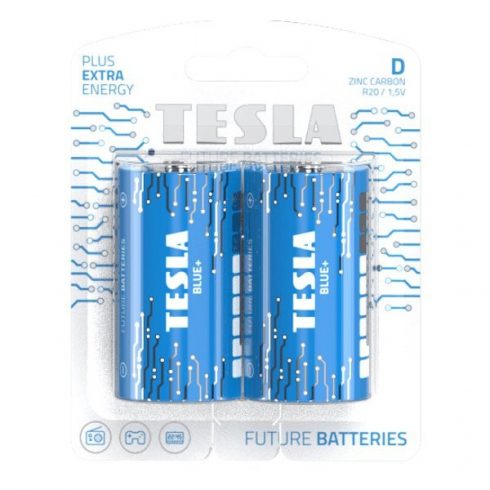 TESLA BLUE+ Zinc Carbon baterija D (R20, velika monocell, blister) 2 kosa