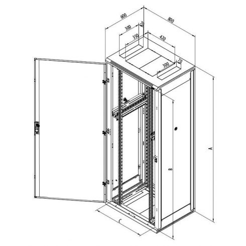 Triton 19' regalna omara 42U/800x600 kovinska vrata RAL7035, siva