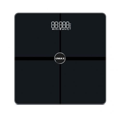 UMAX pametna tehtnica Smart Scale US30HRC/ 0,2 – 180 kg/ Bluetooth 4.0/ 15 telesnih parametrov (temperaturna frekvenca)/ češka/ črna