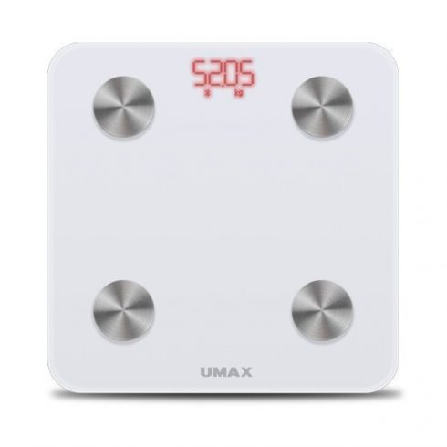 UMAX pametna tehtnica Smart Scale US20M/ 0,2 - 150 kg/ Bluetooth 4.0/ 6 telesnih parametrov/ češka/ bela