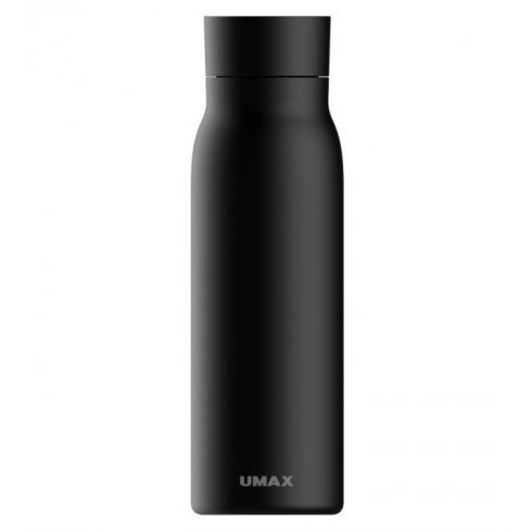 UMAX pametna steklenička Smart Bottle U6 Black/ opozorilo na režim pitja/ prostornina 600 ml/ delovanje 30 dni/ USB/ jeklo