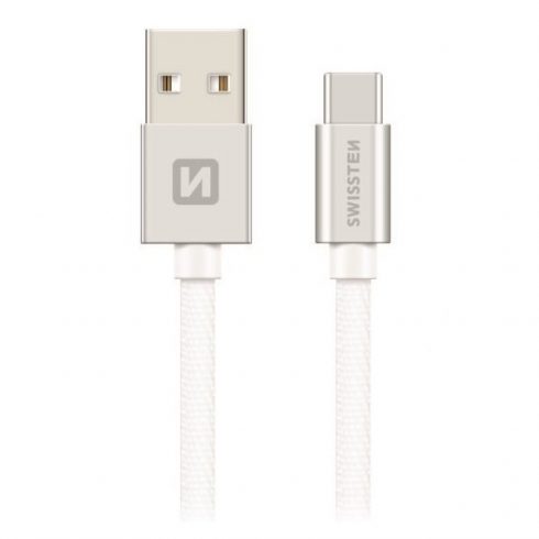 Podatkovni kabel Swissten Textile Usb / Usb-C 0,2 M srebrn