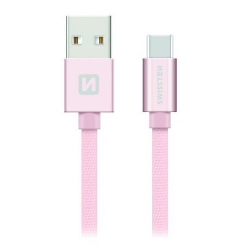 Podatkovni kabel Swissten Textile Usb / Usb-C 1,2 M roza/zlat