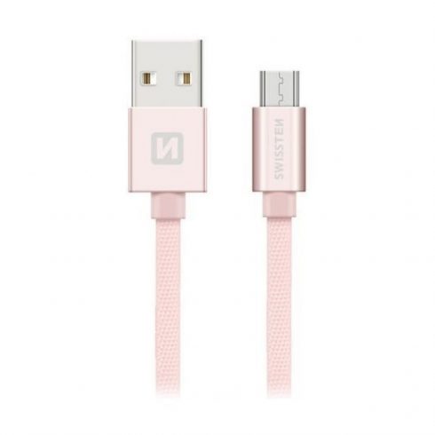 Podatkovni kabel Swissten Textile Usb / Micro Usb 0,2 M roza/zlat