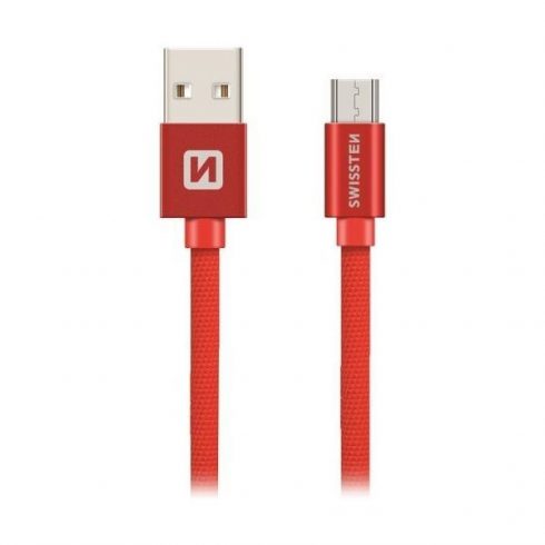 Swissten podatkovni kabel Textile Usb / Micro Usb 0,2 M rdeč