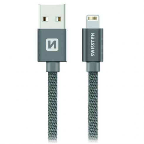 Podatkovni kabel Swissten Textile Usb / Lightning 0,2 M siv