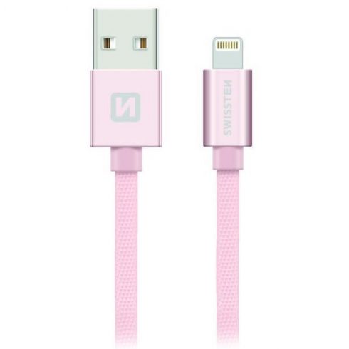 Podatkovni kabel Swissten Textile Usb / Lightning 1,2 M roza/zlat