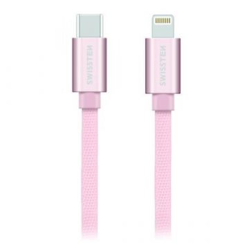   Swissten Data Cable Textile USB-C / Lightning 1,2 M Pink/Gold