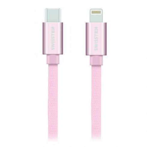 Swissten Data Cable Textile USB-C / Lightning 1,2 M Pink/Gold