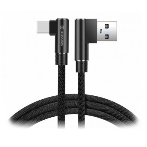 Swissten tekstilni podatkovni kabel Arcade USB / USB-C 1.2 M /L konektorji/ Črna