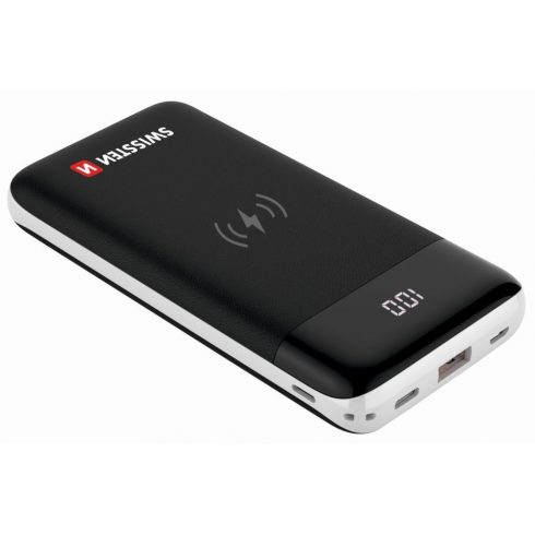 Swissten All-In-One Power Bank 10000 Mah, vhodni priključek. Lightning, USB-C, mikro USB. Izhodi USB-A, USB-C, brezžični Qi