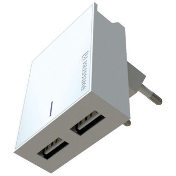   Omrežni adapter Swissten Smart Ic 2X Usb 3A Napajalni + podatkovni kabel Usb / Lightning 1,2 M Bela