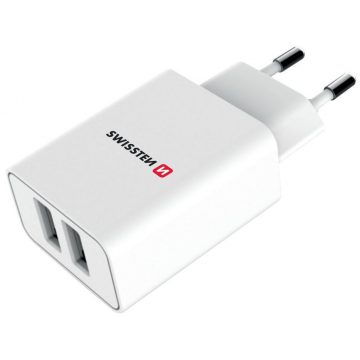   Omrežni adapter Swissten Smart Ic 2X Usb 2.1A Napajalni + podatkovni kabel Usb / Micro Usb 1.2 M Bela