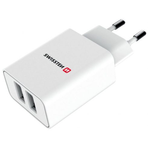 Omrežni adapter Swissten Smart Ic 2X Usb 2.1A Napajalni + podatkovni kabel Usb / Micro Usb 1.2 M Bela