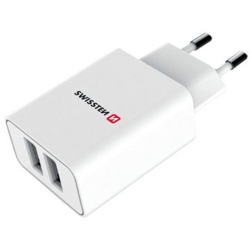   Omrežni adapter Swissten Smart Ic 2X Usb 2.1A Napajalni + podatkovni kabel Usb / Tip C 1.2 M Bela