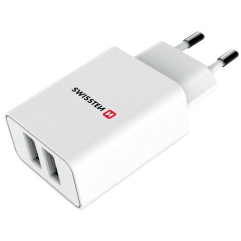 Omrežni adapter Swissten Smart Ic 2X Usb 2.1A Napajalni + podatkovni kabel Usb / Tip C 1.2 M Bela