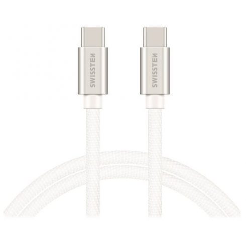 Swissten podatkovni kabel USB-C / USB-C s tekstilno pletenico, 2,0 M srebrne barve