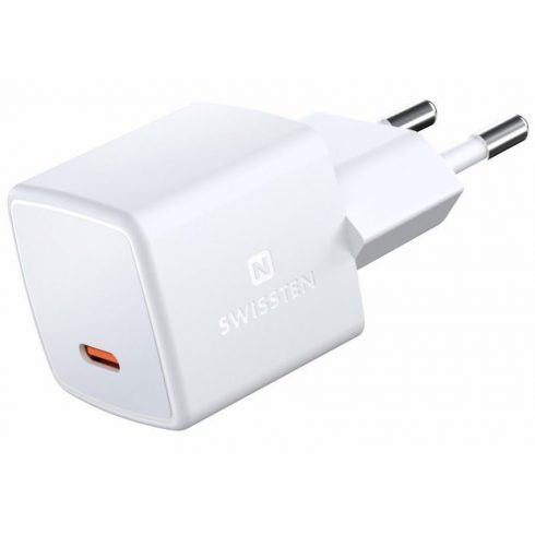 Swissten omrežni adapter GaN USB-C 33W PD mini 3x3x3 cm bela