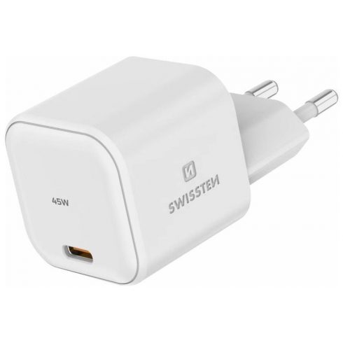 Omrežni adapter Swissten GaN 1x USB-C 45W PD bela