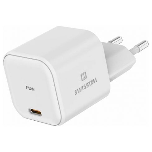 Omrežni adapter Swissten GaN 1x USB-C 65W PD bela