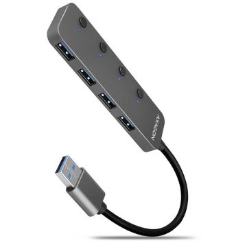   AXAGON hub USB-A z možnostjo izklopa konektorjev / HUE-MSA / USB 3.2 Gen1 / 4x USB-A / ohišje iz aluminija / 0,2m