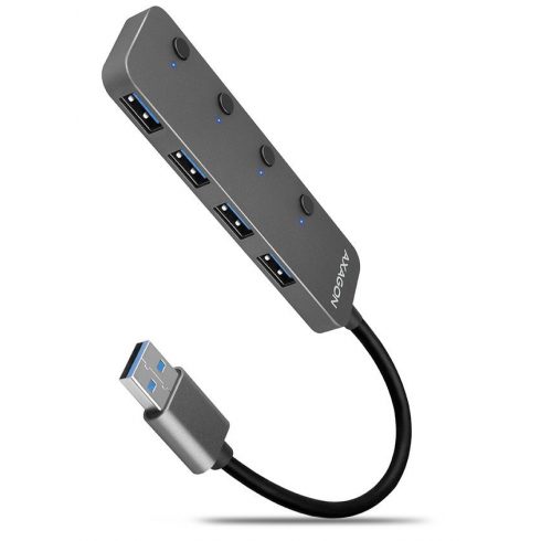 AXAGON hub USB-A z možnostjo izklopa konektorjev / HUE-MSA / USB 3.2 Gen1 / 4x USB-A / ohišje iz aluminija / 0,2m