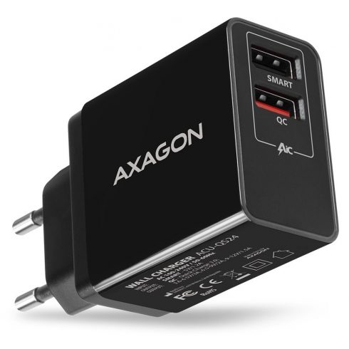 AXAGON omrežni polnilec 24W / ACU-QS24 / 2x USB-A / QC3.0/AFC/FCP + 5V-1,2A