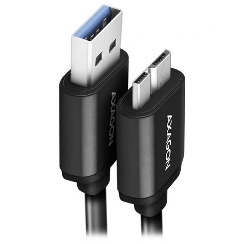 AXAGON podatkovni in polnilni kabel SPEED USB-A na Micro-B USB / USB 3.2 Gen1 / 3A / ALU / TPE / 1m / črn