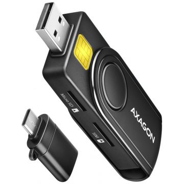   AXAGON žepni kontaktni bralnik pametnih kartic USB-C (eCitizen) / SD,MicroSD,SmartCard,SIM/ CRE-SMP2A / USB 2.0