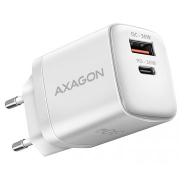   AXAGON omrežni polnilec / ACU-PQ30W / 1x USB-C / 1x USB-A / PD3.0/QC4/PPS/AFC/Apple / 30W / bel