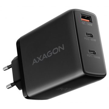   AXAGON omrežni polnilec / ACU-DPQ100 / 2x USB-C / 1x USB-A / PD3.0/QC4+/PPS/SFC2.0/AFC/SCP/FCP/ Apple / 100W / črn