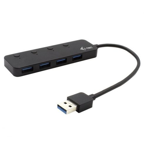 i-tec USB HUB KOVINSKI/ 4 vhodi/ USB 3.0/ On/Off gumb za vklop in izklop/ kovinski/ črn