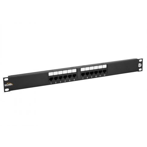 Solarix 19" Patch panel 12 x RJ45 CAT5E UTP 150 MHz črna 1U, SX12-5E-UTP-BK