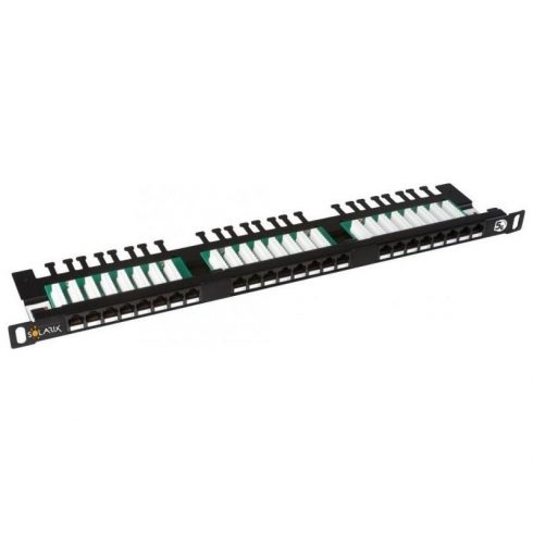 Solarix 19" Patch panel 24xRJ45 CAT5E UTP z balansirno palico črna 0,5U, SX24HD-5E-UTP-BK